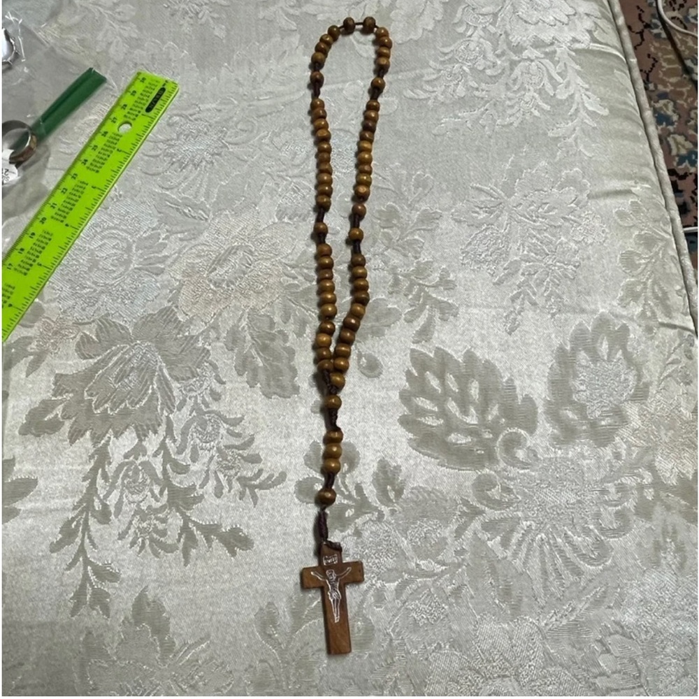 Rosary cross necklace olive wood handmade